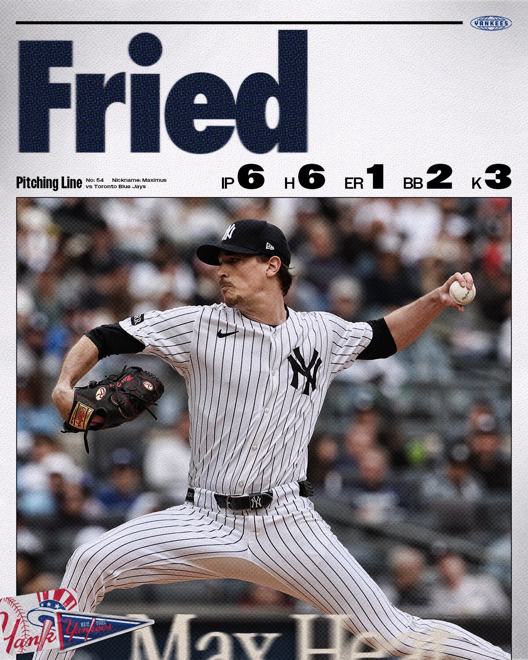 Max Fried Pitching Line: 

6 IP // 6 H // 1 ER // 2 BB // 3 K 